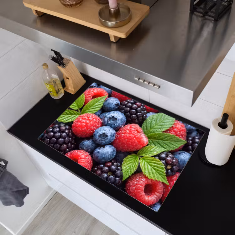 Inductie beschermer en spatscherm (2in1) - Bessen - Vers - Waterdruppels - Kleurrijk - Eten — 3