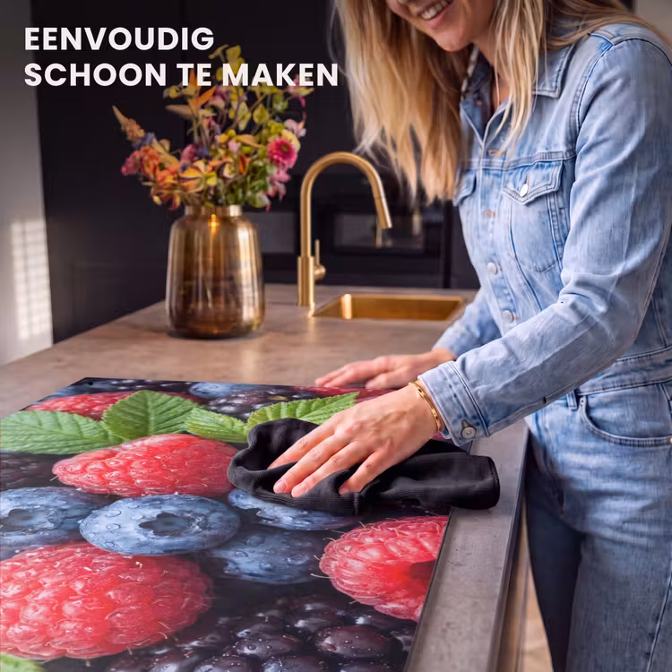 Inductie beschermer en spatscherm (2in1) - Bessen - Vers - Waterdruppels - Kleurrijk - Eten — 5