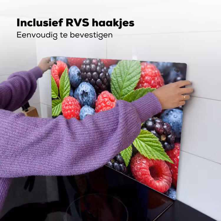 Inductie beschermer en spatscherm (2in1) - Bessen - Vers - Waterdruppels - Kleurrijk - Eten — 7