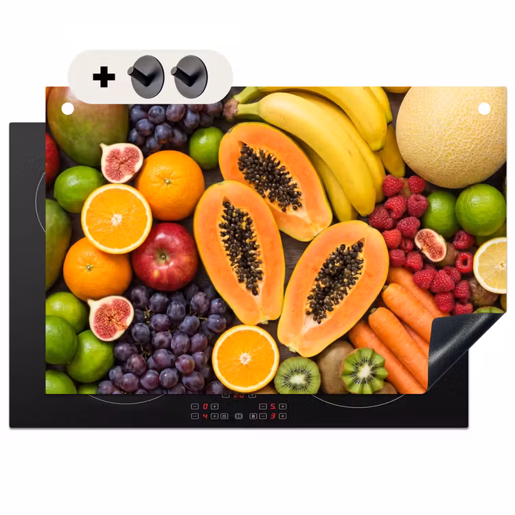 Inductie beschermer en spatscherm (2in1) - Eten - Fruit - Groenten - Vers - Kleurrijk — 1