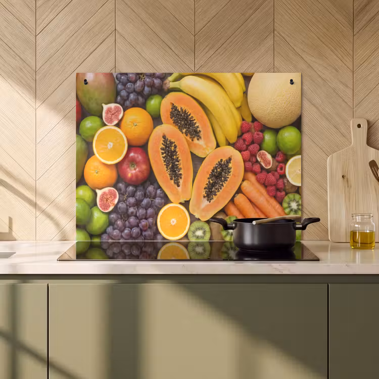 Inductie beschermer en spatscherm (2in1) - Eten - Fruit - Groenten - Vers - Kleurrijk — 2