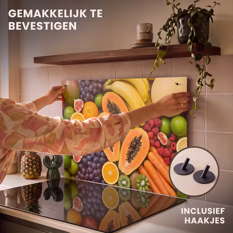 Inductie beschermer en spatscherm (2in1) - Eten - Fruit - Groenten - Vers - Kleurrijk — 7