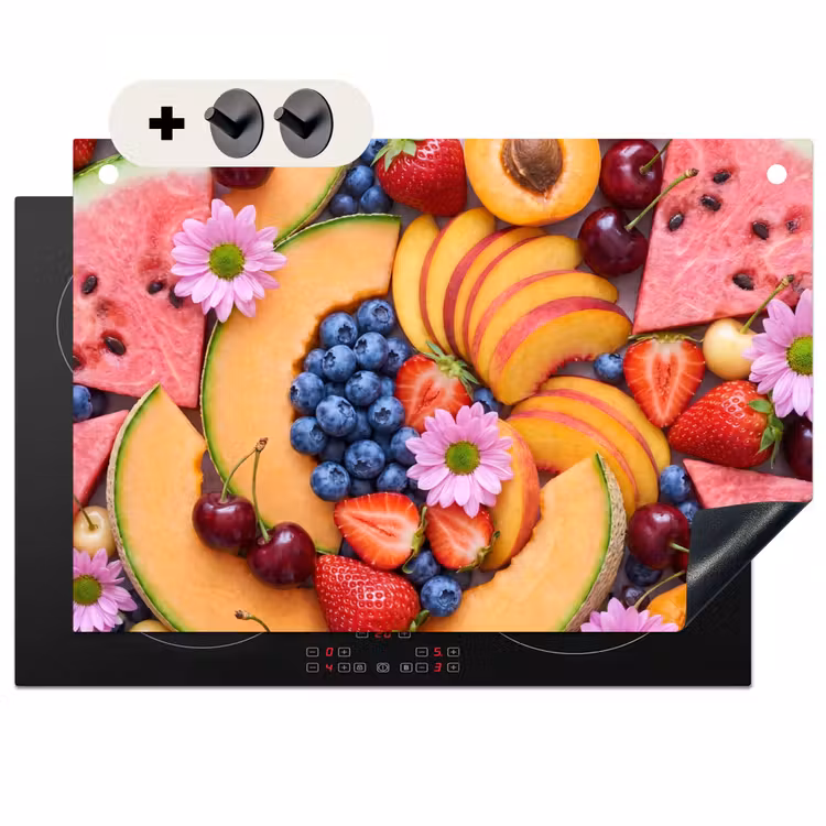 Inductie beschermer en spatscherm (2in1) - Eten - Fruit - Zomer - Kleurrijk — 1
