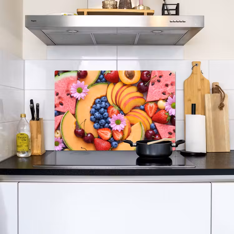 Inductie beschermer en spatscherm (2in1) - Eten - Fruit - Zomer - Kleurrijk — 2