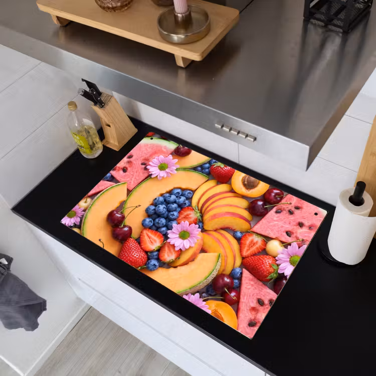 Inductie beschermer en spatscherm (2in1) - Eten - Fruit - Zomer - Kleurrijk — 3