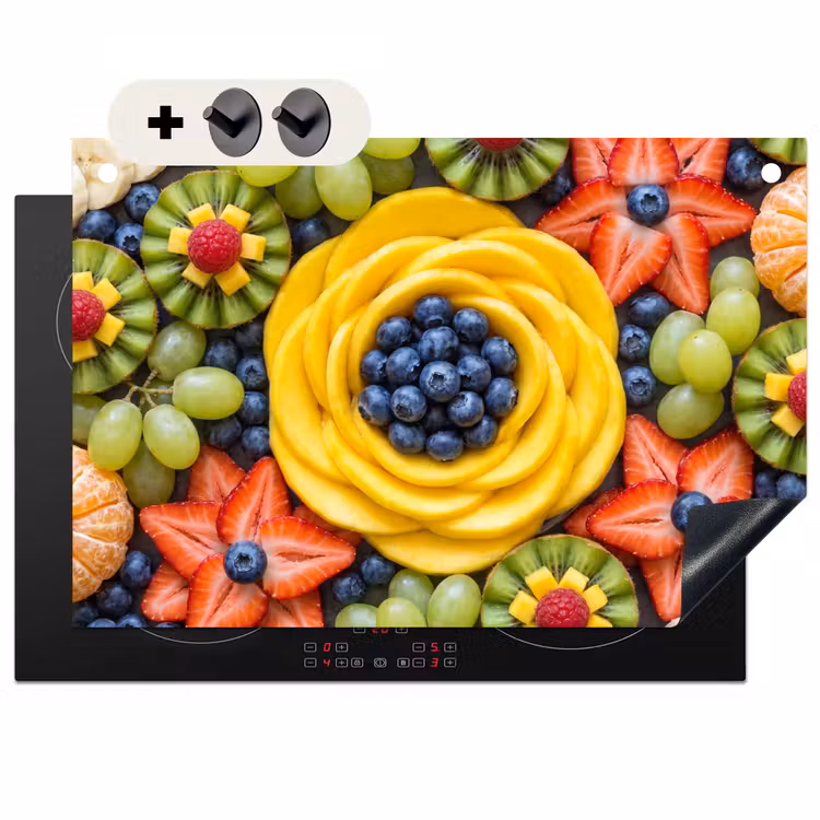 Inductie beschermer en spatscherm (2in1) - Fruit - Arrangement - Gezond - Kleurrijk - Eten — 1