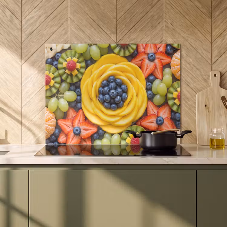 Inductie beschermer en spatscherm (2in1) - Fruit - Arrangement - Gezond - Kleurrijk - Eten — 2