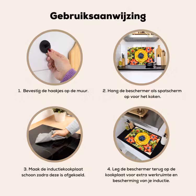 Inductie beschermer en spatscherm (2in1) - Fruit - Arrangement - Gezond - Kleurrijk - Eten — 6
