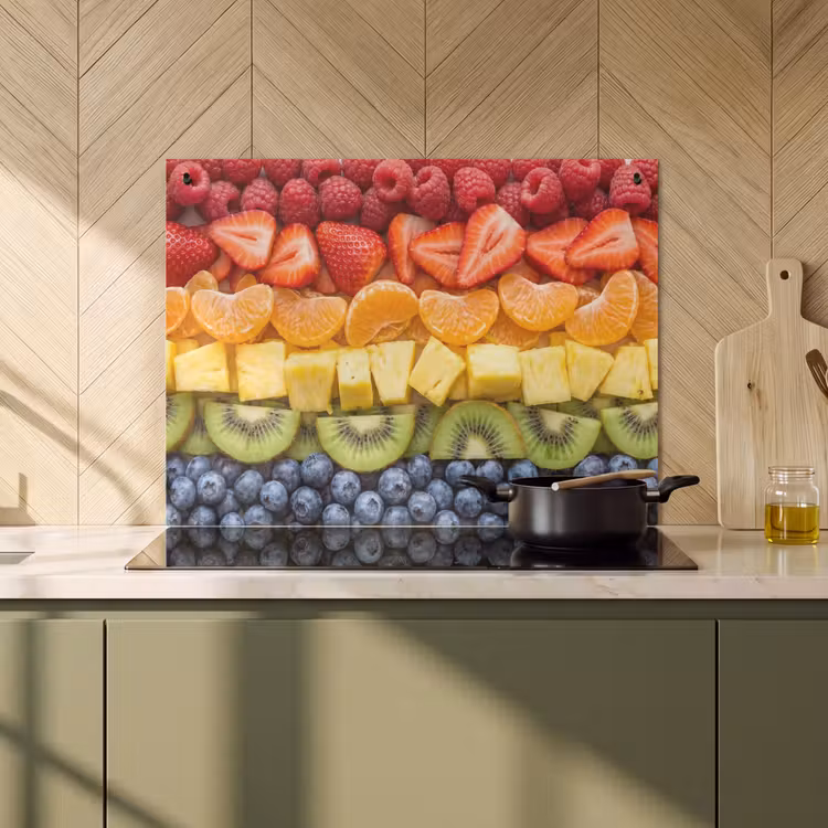 Inductie beschermer en spatscherm (2in1) - Fruit - Regenboog - Gezond - Kleurrijk — 2