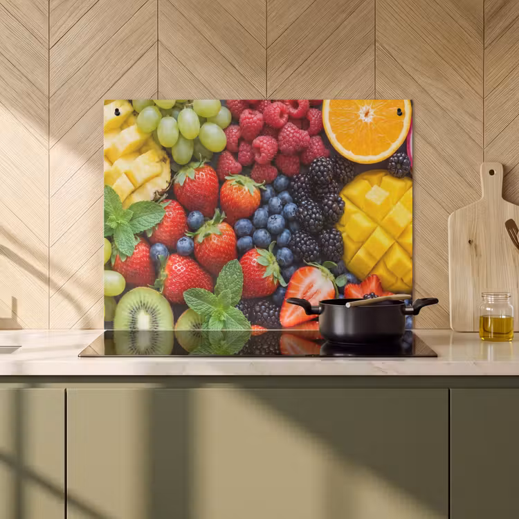Inductie beschermer en spatscherm (2in1) - Fruit - Vers - Kleurrijk - Eten — 2