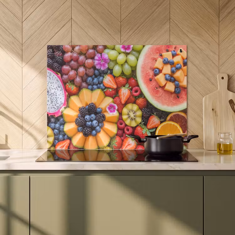 Inductie beschermer en spatscherm (2in1) - Fruit - Vers - Variatie - Eten - Kleurrijk — 2