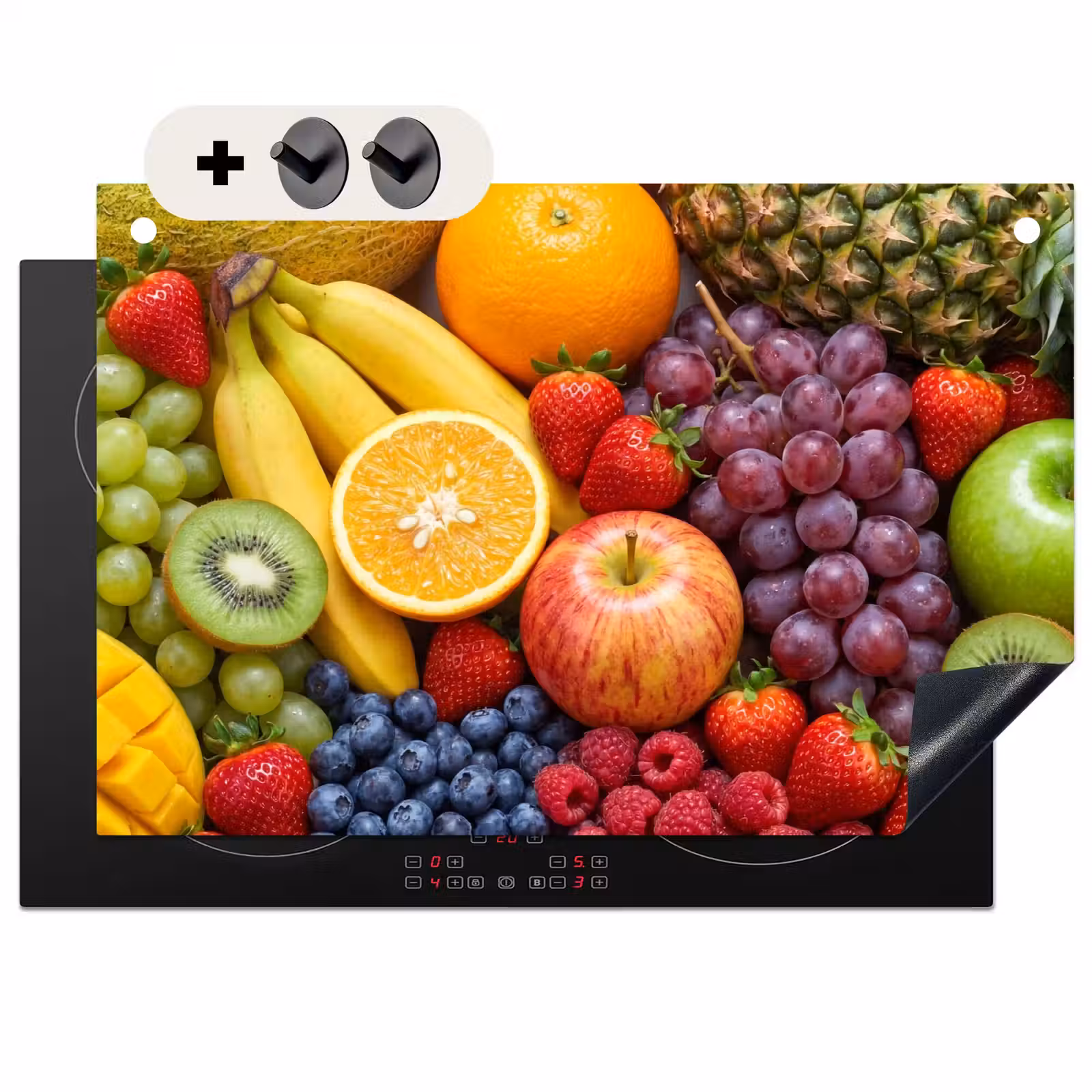 Inductie beschermer en spatscherm (2in1) - Eten - Fruit - Vers - Kleurrijk - Voeding — 1