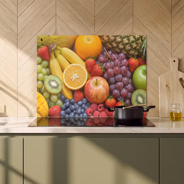 Inductie beschermer en spatscherm (2in1) - Eten - Fruit - Vers - Kleurrijk - Voeding — 2