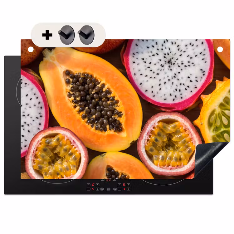 Inductie beschermer en spatscherm (2in1) - Fruit - Geopend - Tropisch - Eten - Kleurrijk — 1