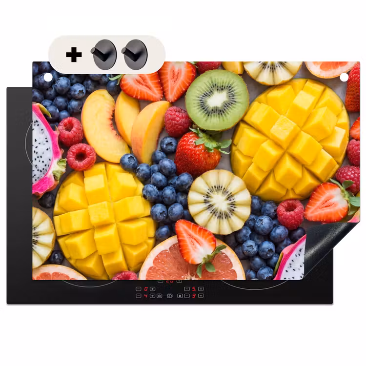 Inductie beschermer en spatscherm (2in1) - Fruit - Versneden - Kleurrijk - Eten - Gezond — 1