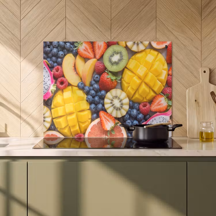 Inductie beschermer en spatscherm (2in1) - Fruit - Versneden - Kleurrijk - Eten - Gezond — 2