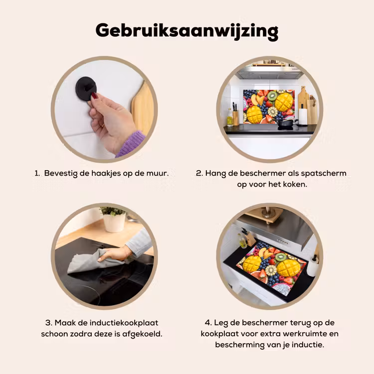 Inductie beschermer en spatscherm (2in1) - Fruit - Versneden - Kleurrijk - Eten - Gezond — 6