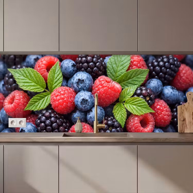 Keuken achterwand - Bessen - Vers - Waterdruppels - Kleurrijk - Eten — 1
