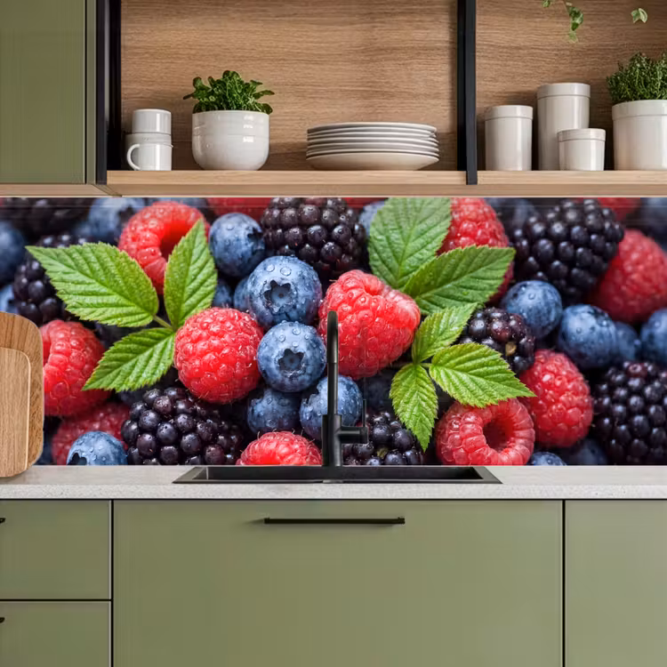 Keuken achterwand - Bessen - Vers - Waterdruppels - Kleurrijk - Eten — 5