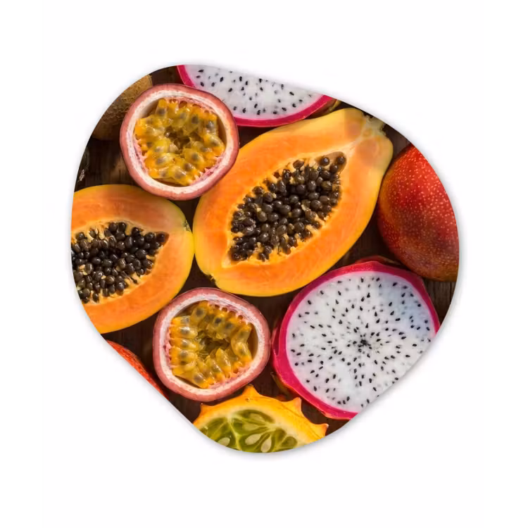 Organisch schilderij - Forex - Fruit - Geopend - Tropisch - Eten - Kleurrijk — 1