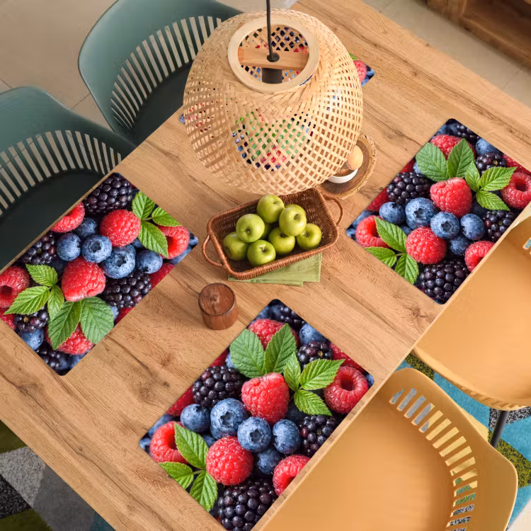 Placemat - 6 stuks - Bessen - Vers - Waterdruppels - Kleurrijk - Eten — 6