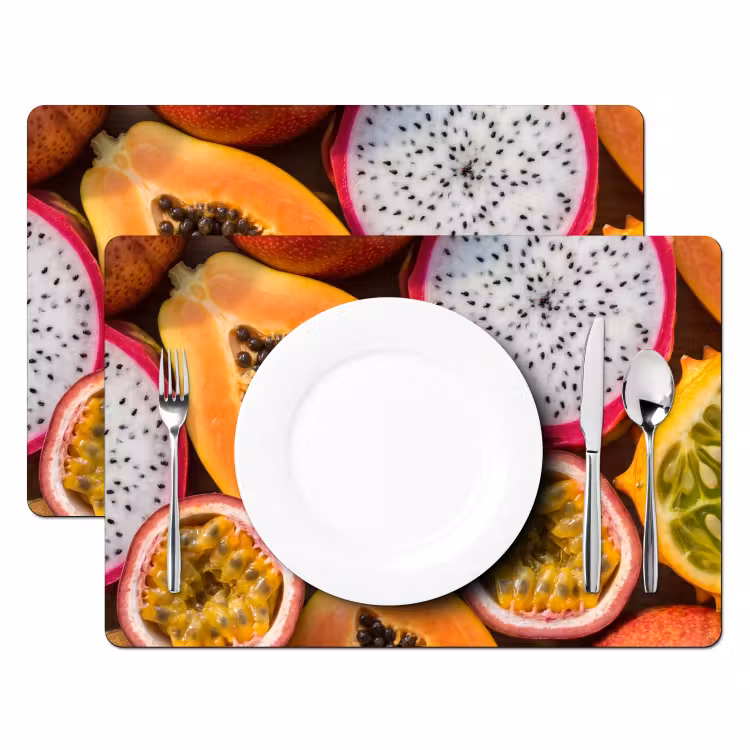 Placemat - 6 stuks - Fruit - Geopend - Tropisch - Eten - Kleurrijk — 2