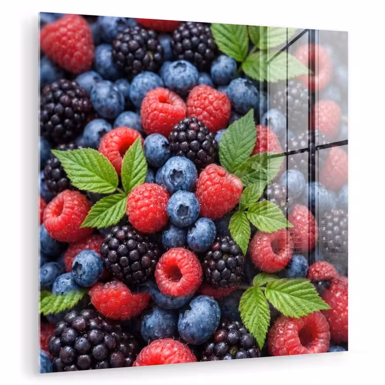 Glas schilderij - Bessen - Vers - Waterdruppels - Kleurrijk - Eten — 1