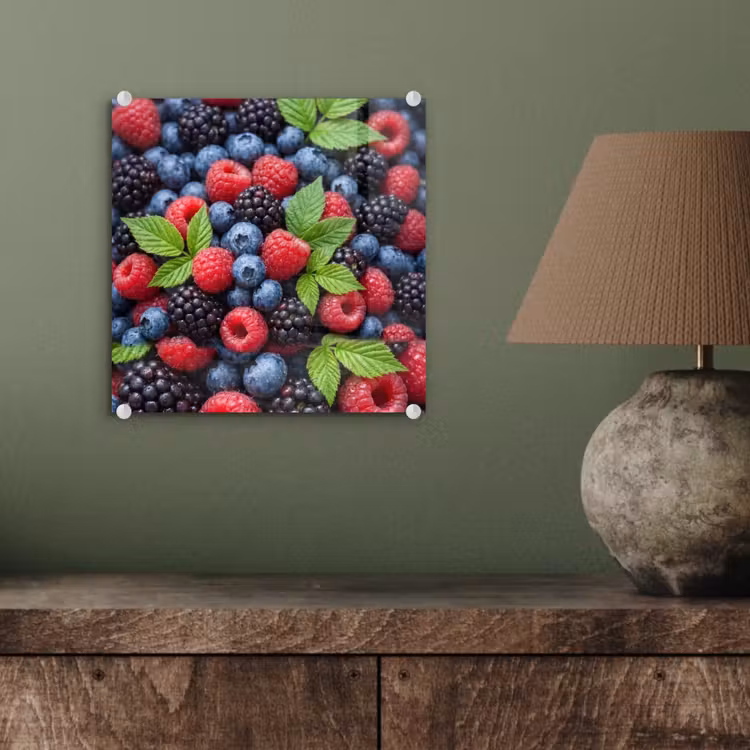 Glas schilderij - Bessen - Vers - Waterdruppels - Kleurrijk - Eten — 4
