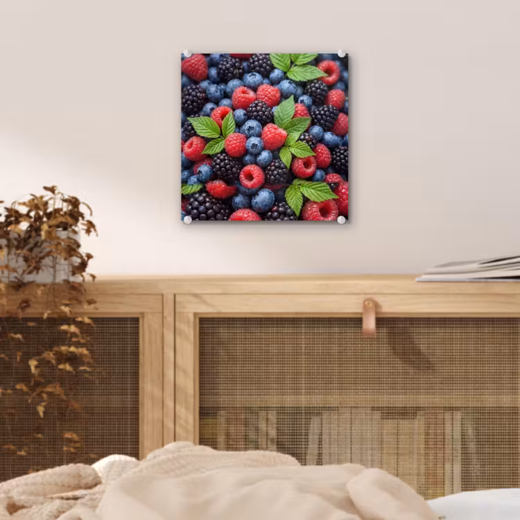 Glas schilderij - Bessen - Vers - Waterdruppels - Kleurrijk - Eten — 5
