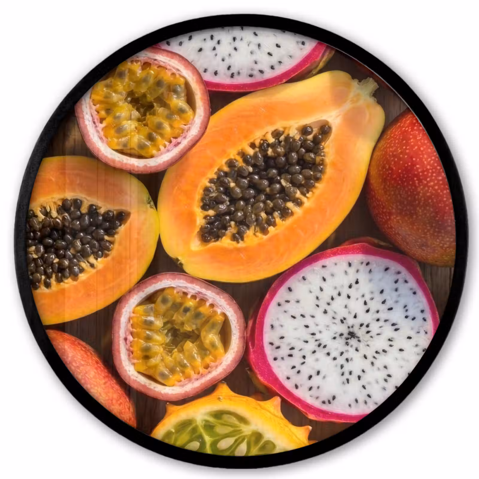 Ronde fotolijst - Fruit - Geopend - Tropisch - Eten - Kleurrijk — 1