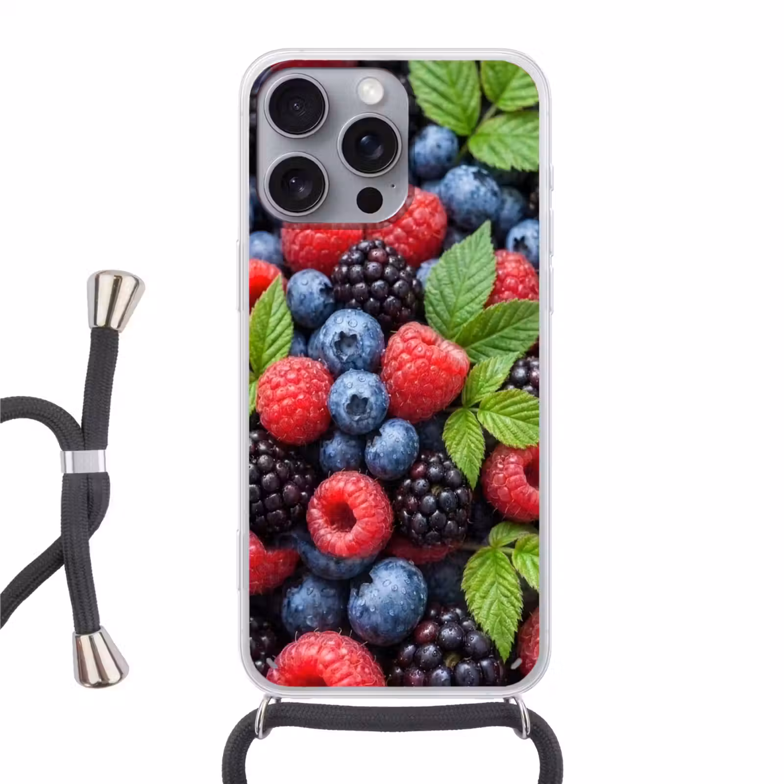 Telefoonhoesje met koord - Bessen - Vers - Waterdruppels - Kleurrijk - Eten — 1