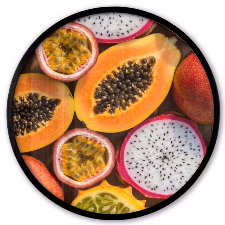 Ronde fotolijst - Fruit - Geopend - Tropisch - Eten - Kleurrijk — 1