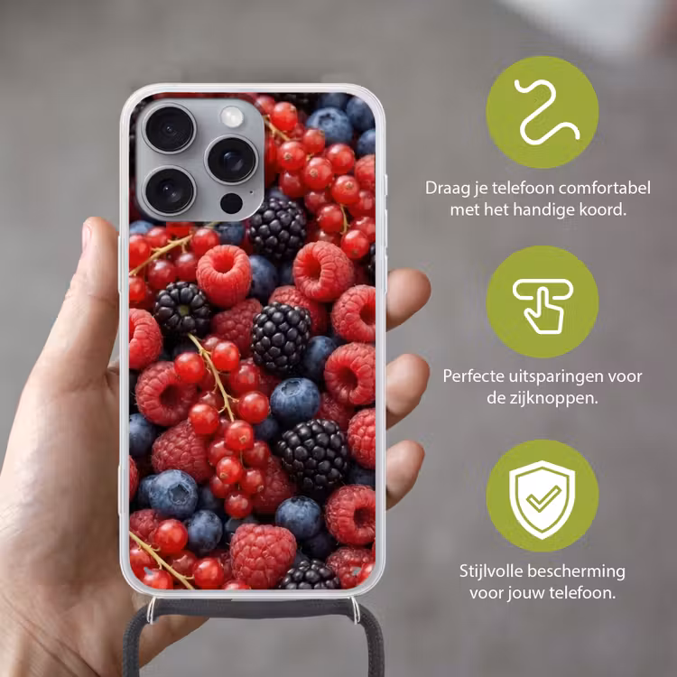 Telefoonhoesje met koord - Bessen - Mix - Vers - Eten - Kleurrijk — 4