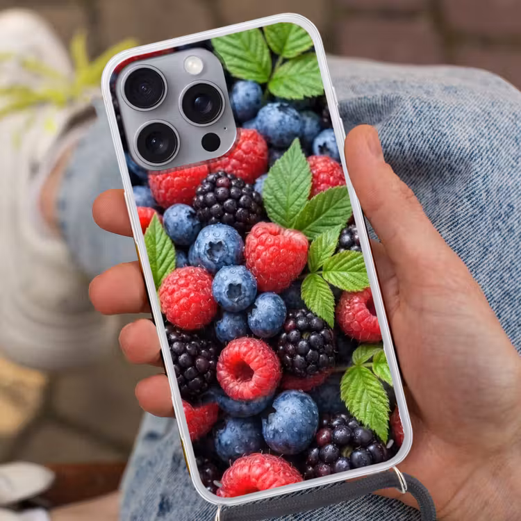 Telefoonhoesje met koord - Bessen - Vers - Waterdruppels - Kleurrijk - Eten — 2