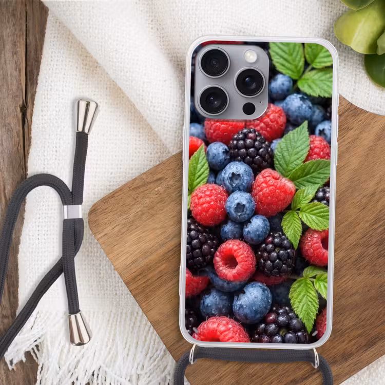 Telefoonhoesje met koord - Bessen - Vers - Waterdruppels - Kleurrijk - Eten — 3