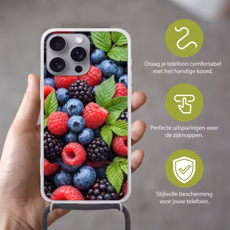 Telefoonhoesje met koord - Bessen - Vers - Waterdruppels - Kleurrijk - Eten — 4