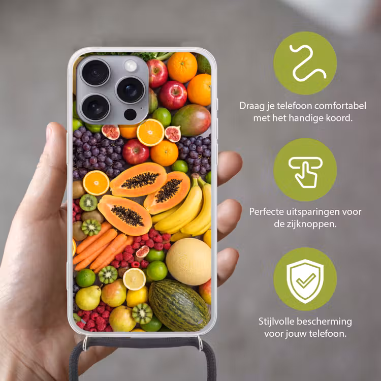 Telefoonhoesje met koord - Eten - Fruit - Groenten - Vers - Kleurrijk — 4