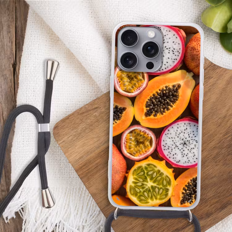 Telefoonhoesje met koord - Fruit - Geopend - Tropisch - Eten - Kleurrijk — 3