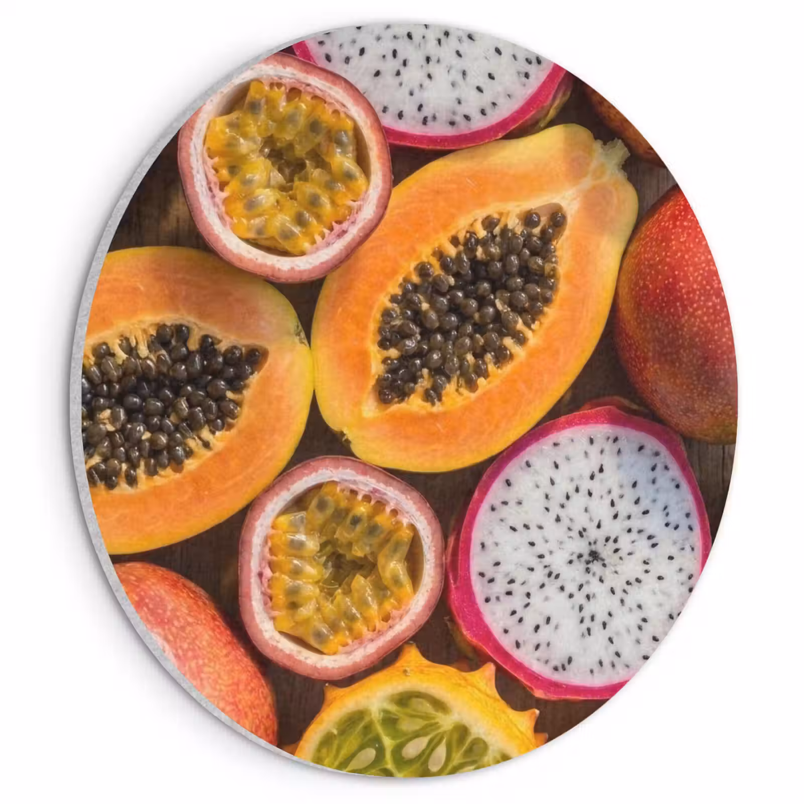Akoestisch schilderij rond - Fruit - Geopend - Tropisch - Eten - Kleurrijk — 1