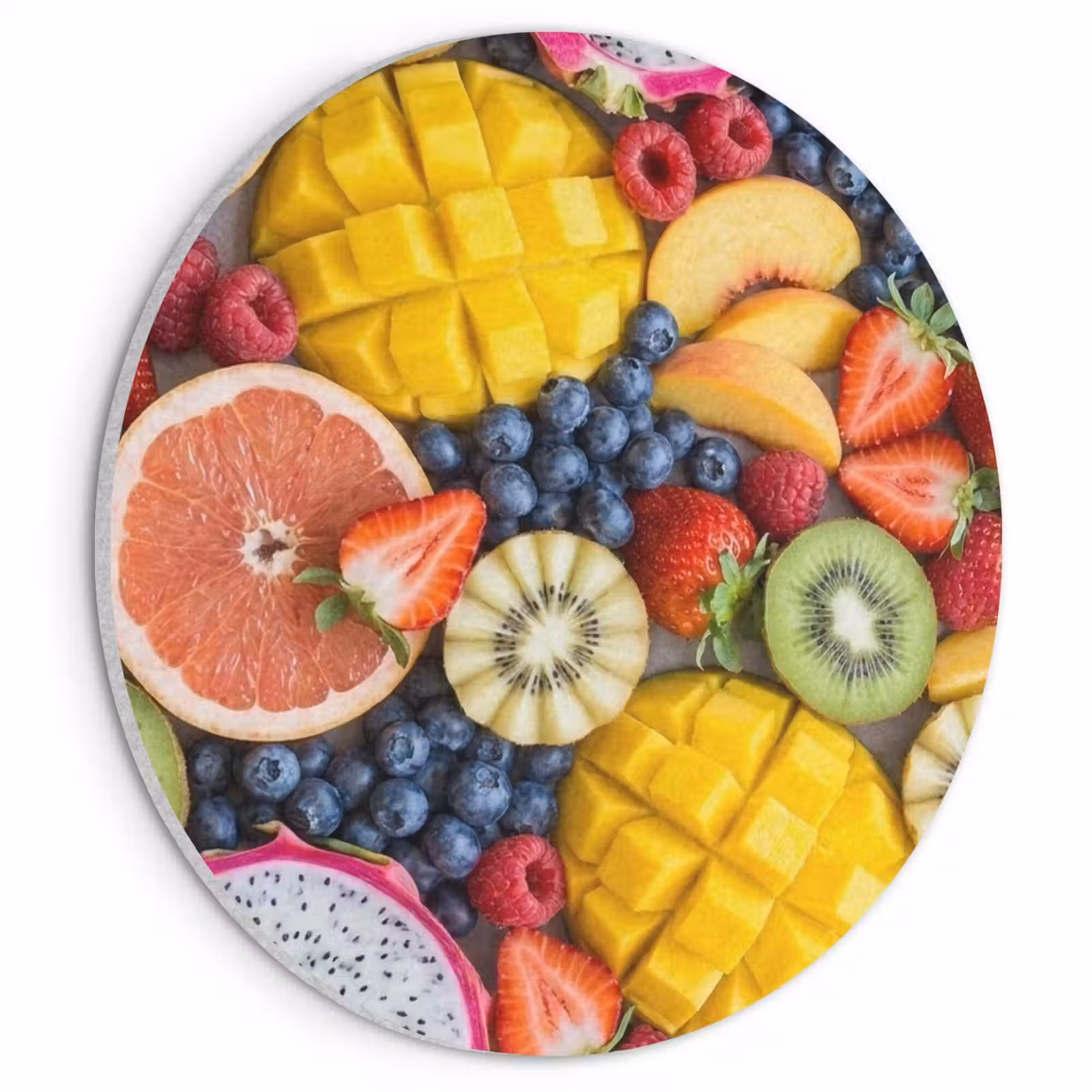 Akoestisch schilderij rond - Fruit - Versneden - Kleurrijk - Eten - Gezond — 1