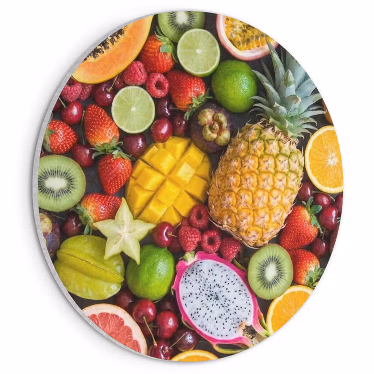 Akoestisch schilderij rond - Fruit - Assortiment - Vers - Gezond - Kleurrijk — 1