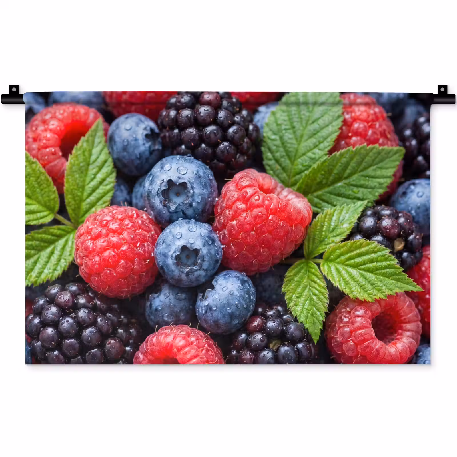 Wandkleed - Bessen - Vers - Waterdruppels - Kleurrijk - Eten — 1