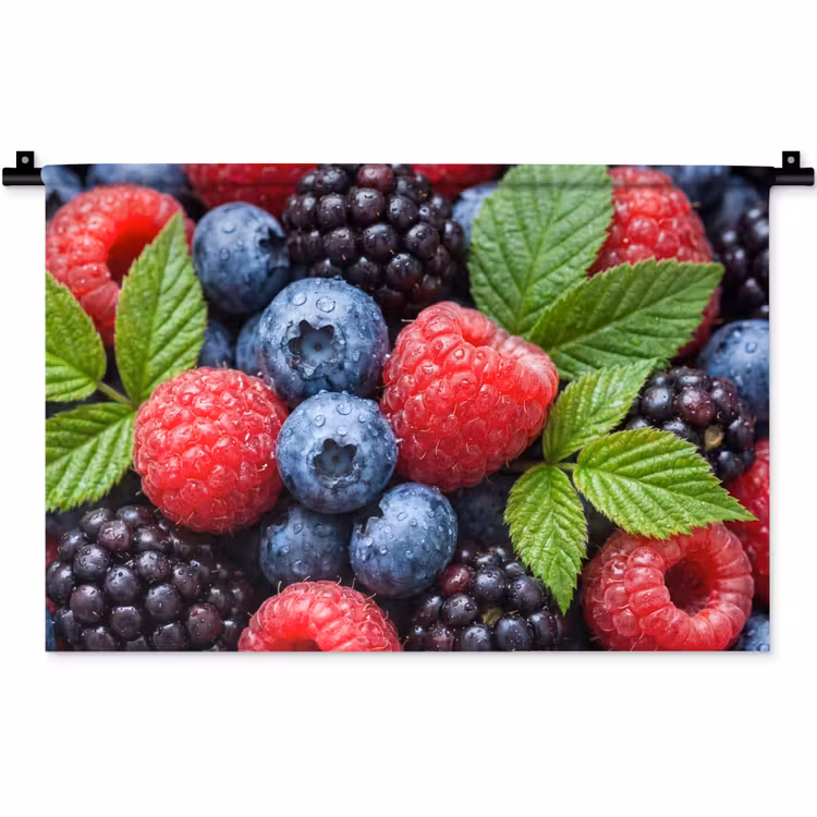 Wandkleed - Bessen - Vers - Waterdruppels - Kleurrijk - Eten — 1
