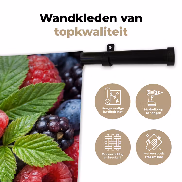 Wandkleed - Bessen - Vers - Waterdruppels - Kleurrijk - Eten — 3