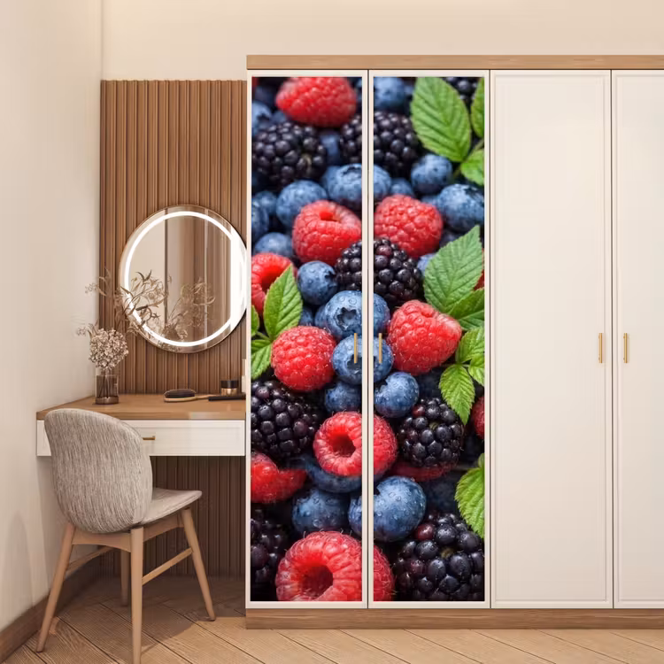 Deursticker - Bessen - Vers - Waterdruppels - Kleurrijk - Eten — 5