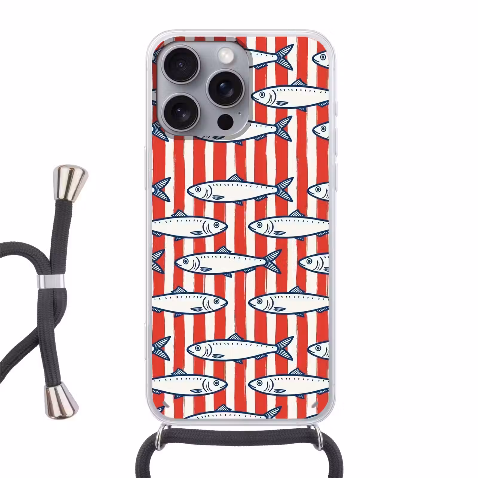 Telefoonhoesje met koord - Vis - Patroon - Strepen - Illustratie - Rood — 1