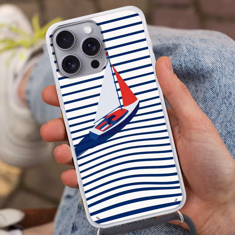 Telefoonhoesje met koord - Boot - Water - Abstract - Blauw — 2