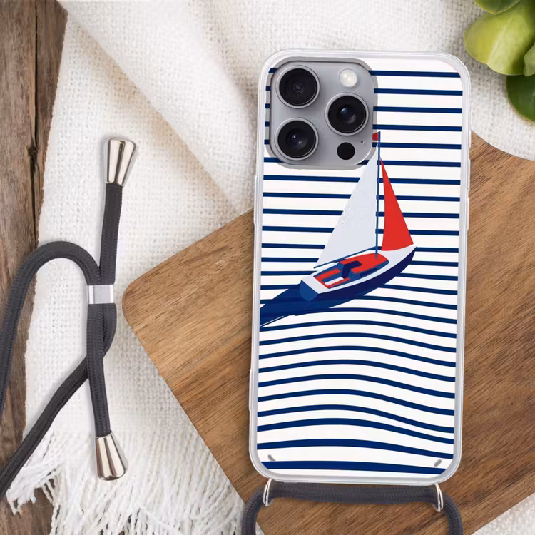 Telefoonhoesje met koord - Boot - Water - Abstract - Blauw — 3
