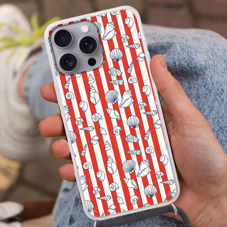 Telefoonhoesje met koord - Schelp - Zeedieren - Zomer - Illustratie - Rood - Blauw — 2