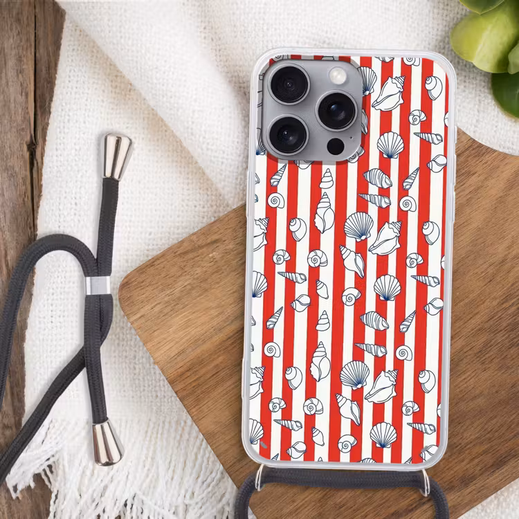 Telefoonhoesje met koord - Schelp - Zeedieren - Zomer - Illustratie - Rood - Blauw — 3